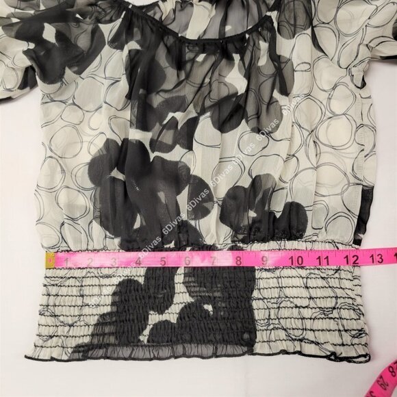 SEXY black white sheer short sleeve blouse top size M - Picture 6 of 14